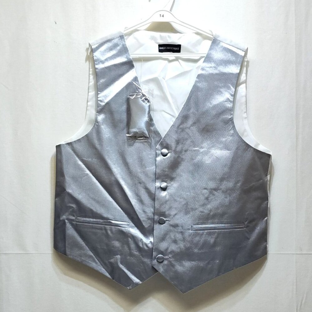 American Exchange Satin Formal Vest Matching Pocket Square Boy's Size 14 NWOT
